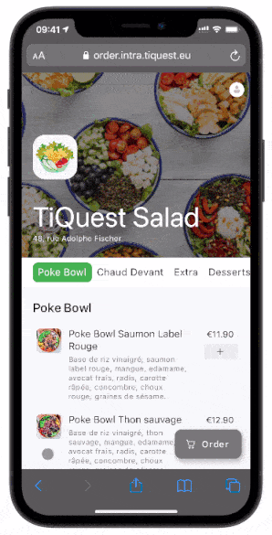 TiQuest Menu Digital exemple commande et paiement